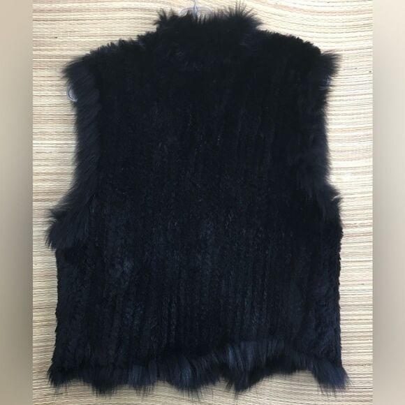 BELLE FARE COPENHAGEN KNIT REAL REX FUR VEST WITH RACCOON TRIM IN BLACK Size S - Picture 8 of 11